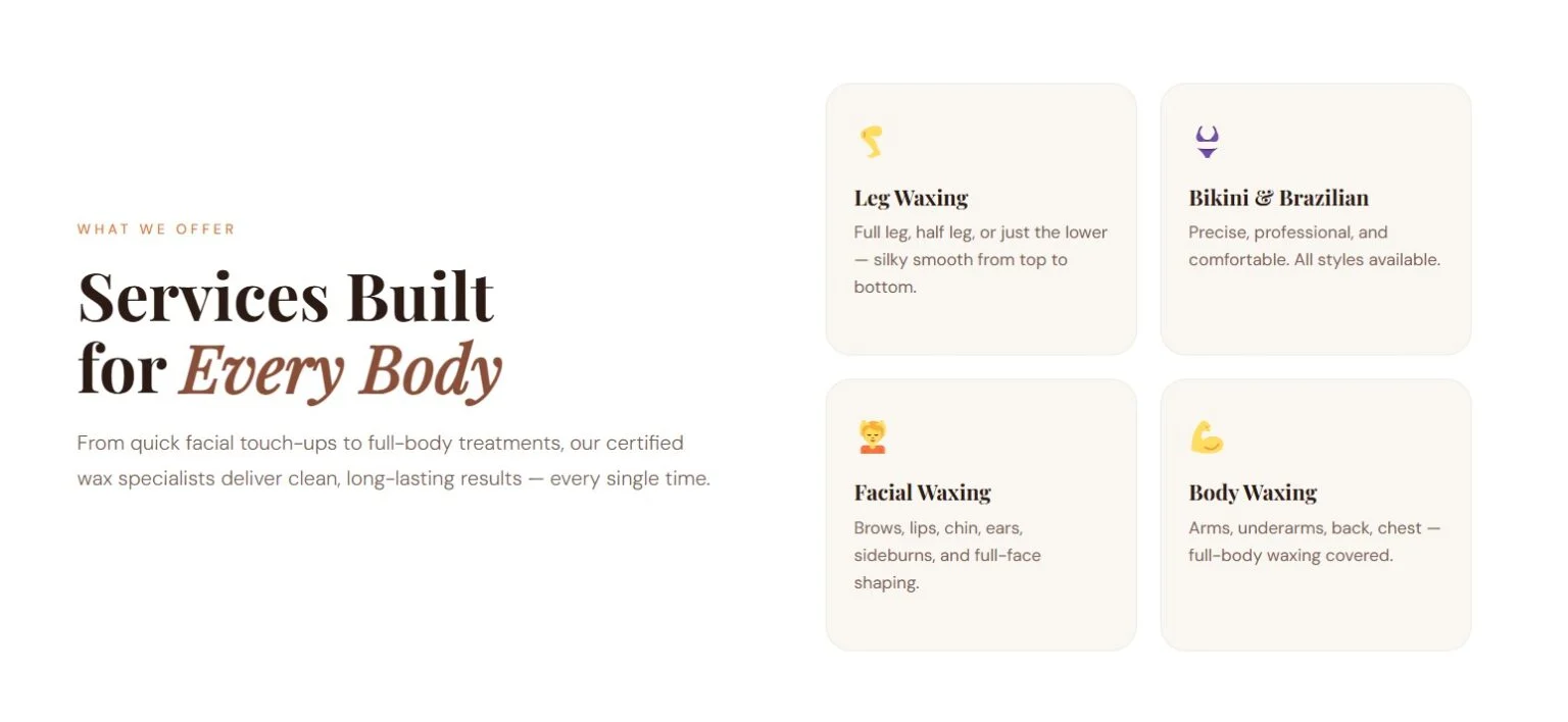 Waxing the City website design, screen 2