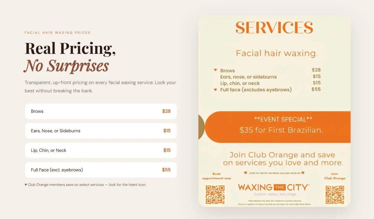 Waxing the City website design, screen 3