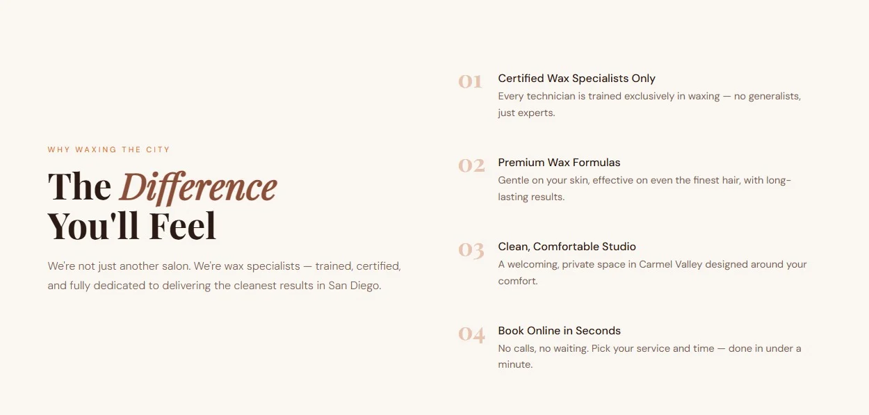 Waxing the City website design, screen 5