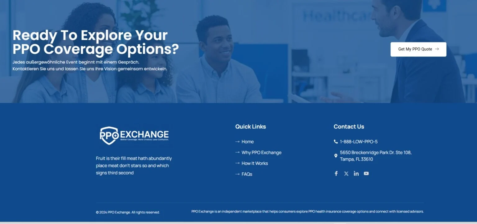 PPO Exchange website design, screen 2