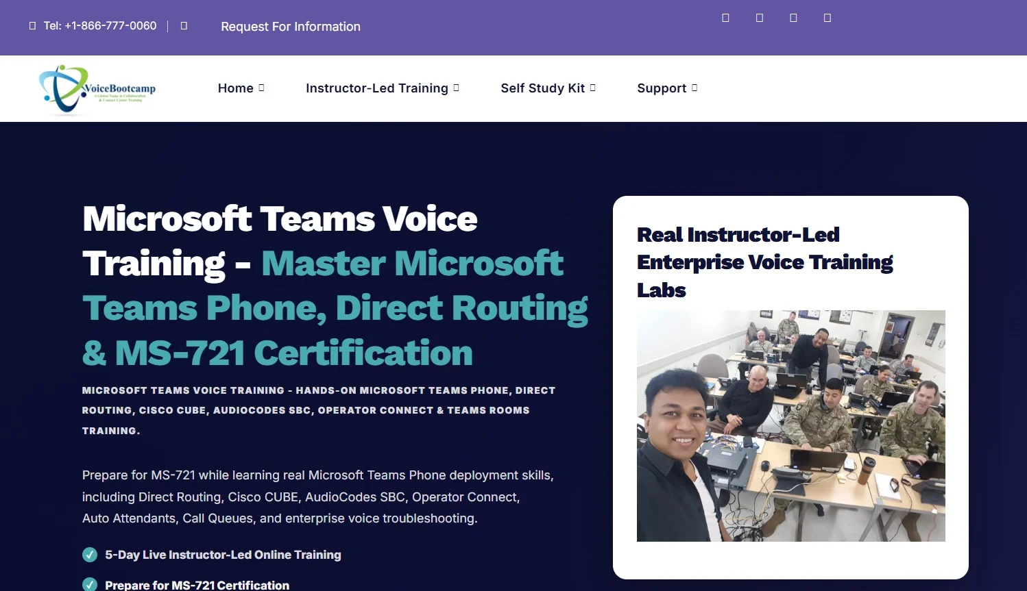 Voice Bootcamp MS-721 Microsoft Teams Voice training landing page