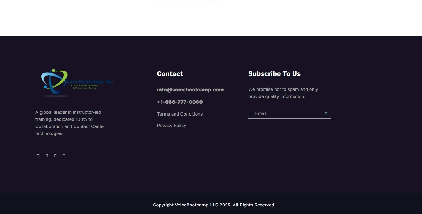 Voice Bootcamp website design, screen 9