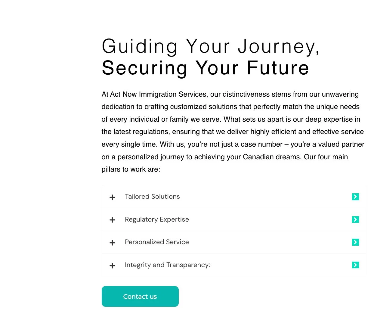 Act Now Immigration website design, screen 4