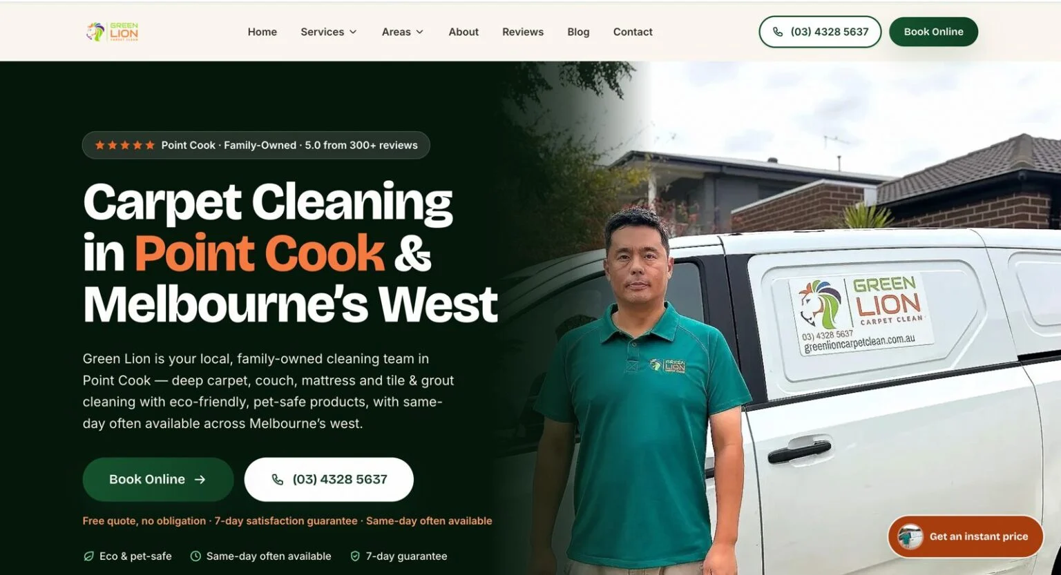 Green Lion Carpet Clean carpet cleaning Google Ads landing page in Australia