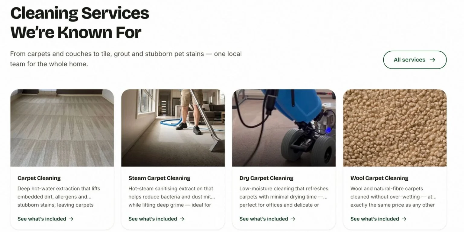 Green Lion Carpet Clean website design, screen 3