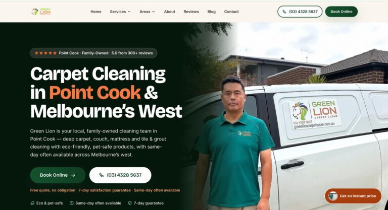 Green Lion Carpet Clean carpet cleaning Google Ads landing page in Australia