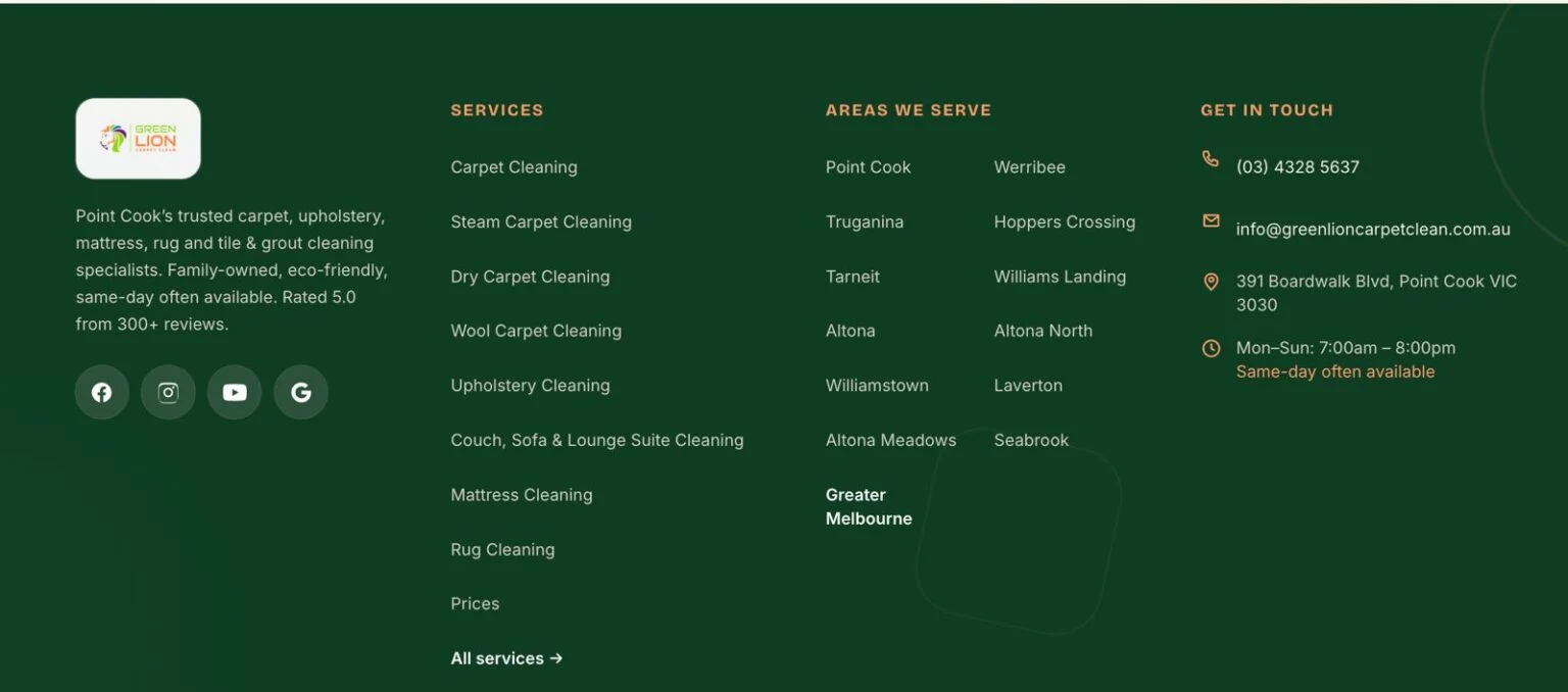 Green Lion Carpet Clean website design, screen 8
