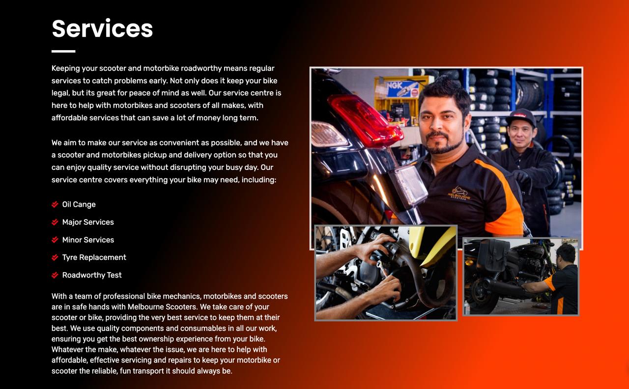 Melbourne Scooters website design, screen 2