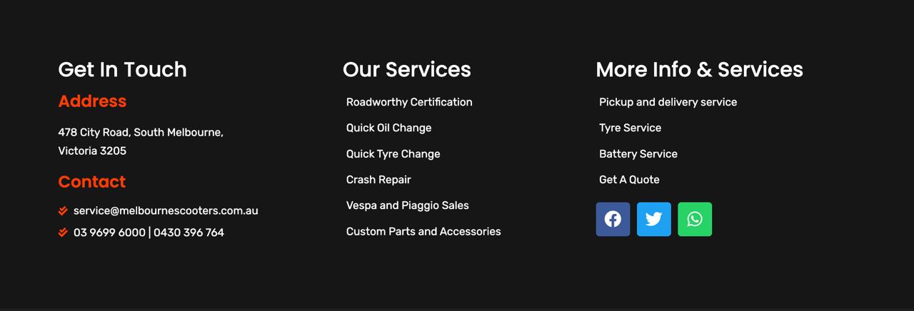 Melbourne Scooters website design, screen 4