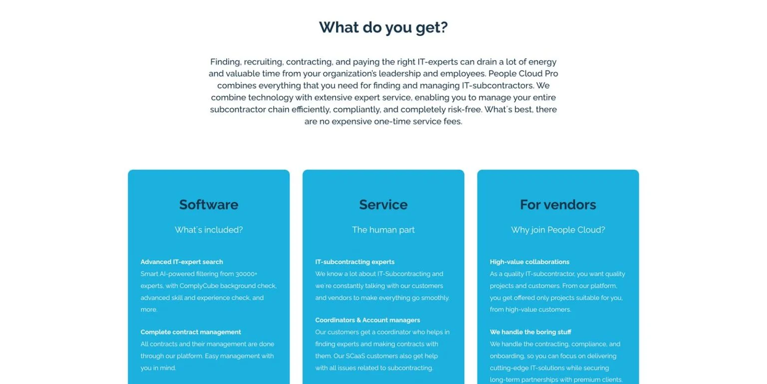 People Cloud Pro website design, screen 2