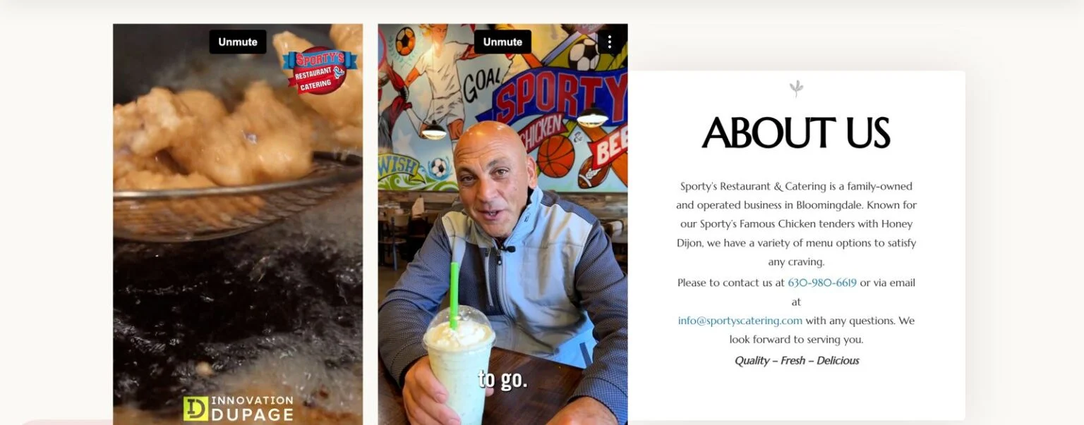Sporty's Catering website design, screen 2