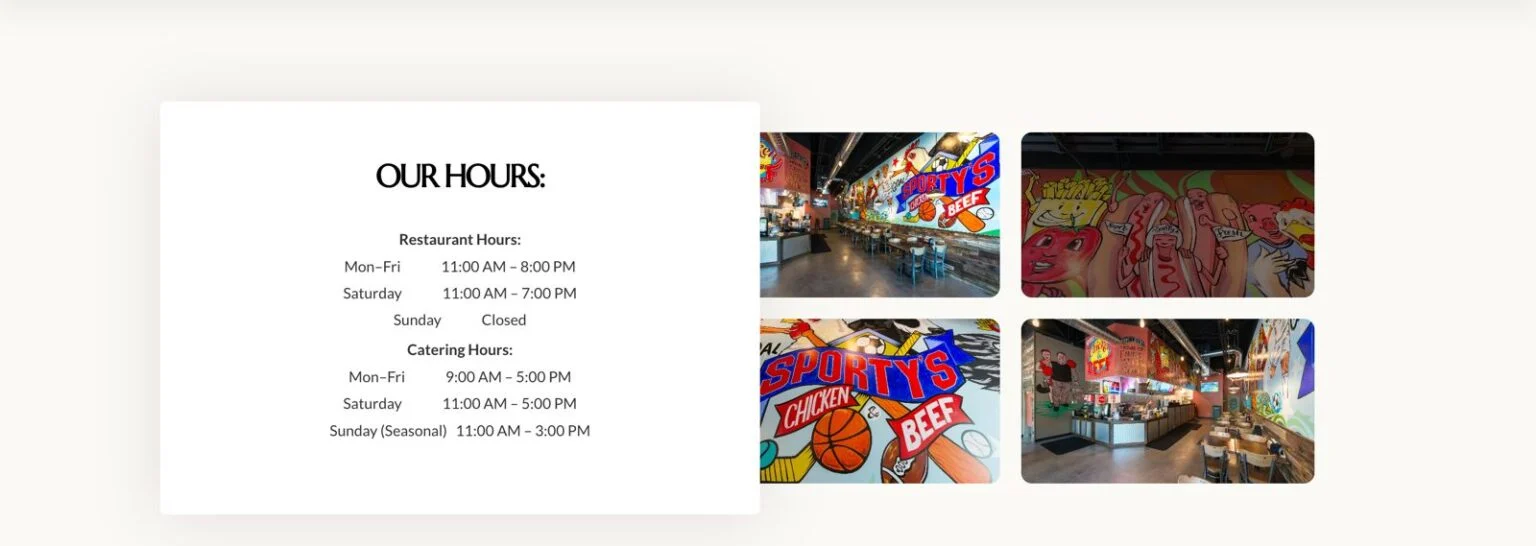 Sporty's Catering website design, screen 3