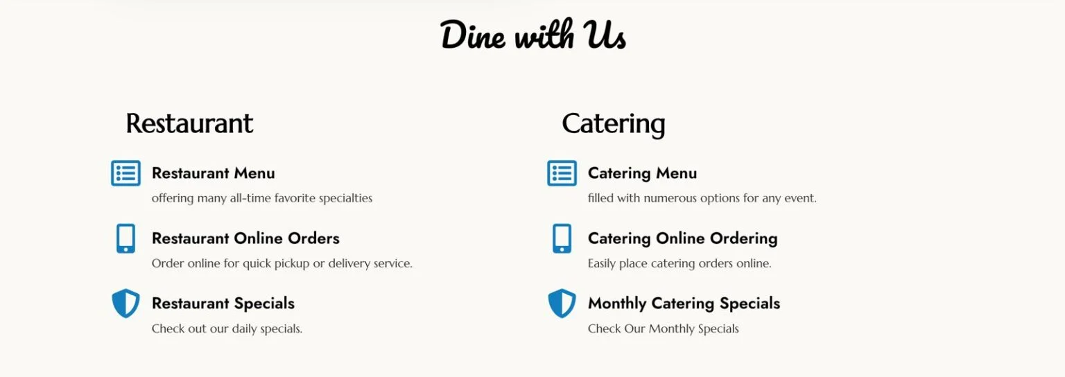 Sporty's Catering website design, screen 4