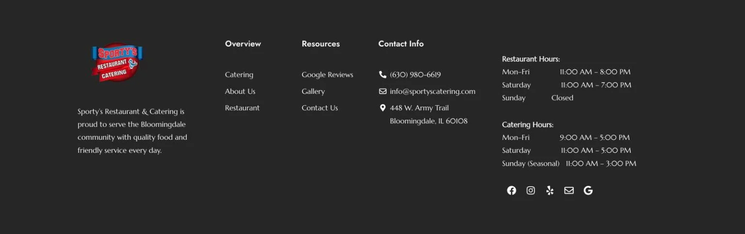 Sporty's Catering website design, screen 7