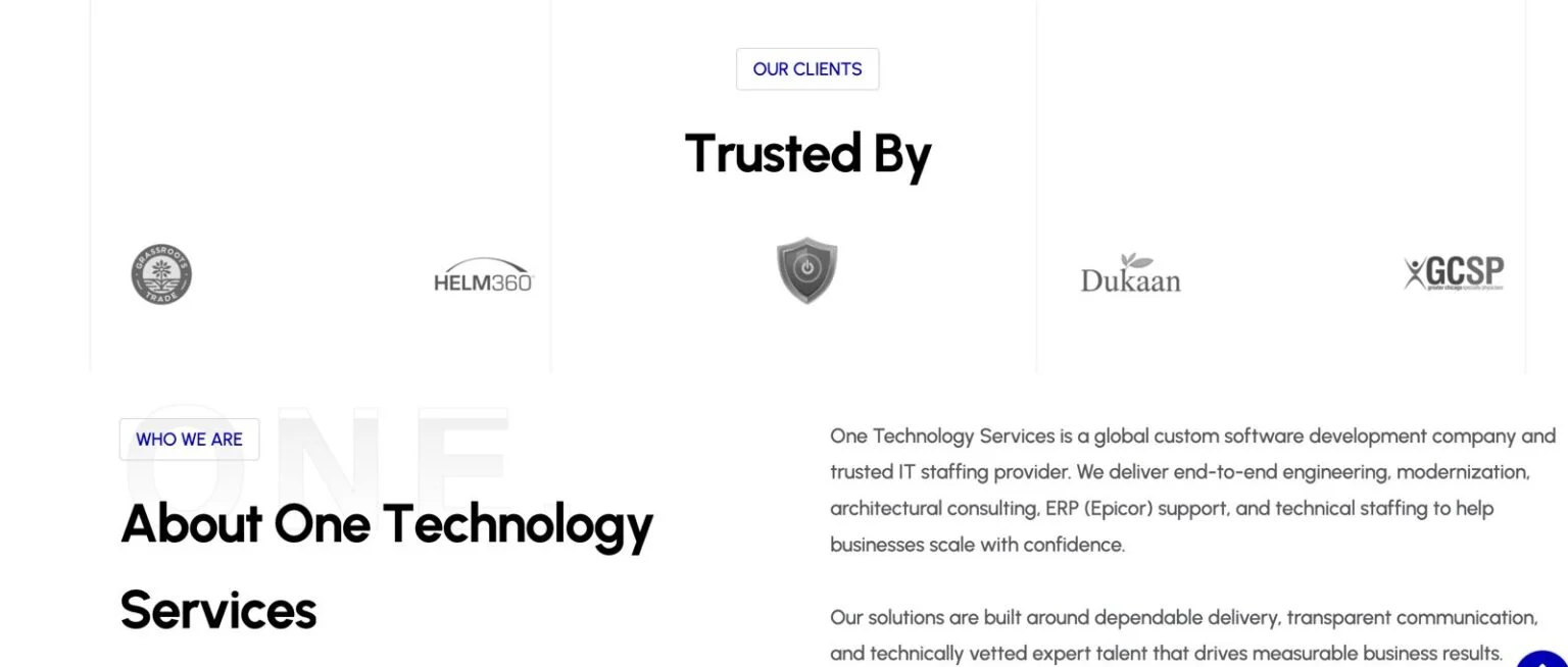 One Technology Services website design, screen 2