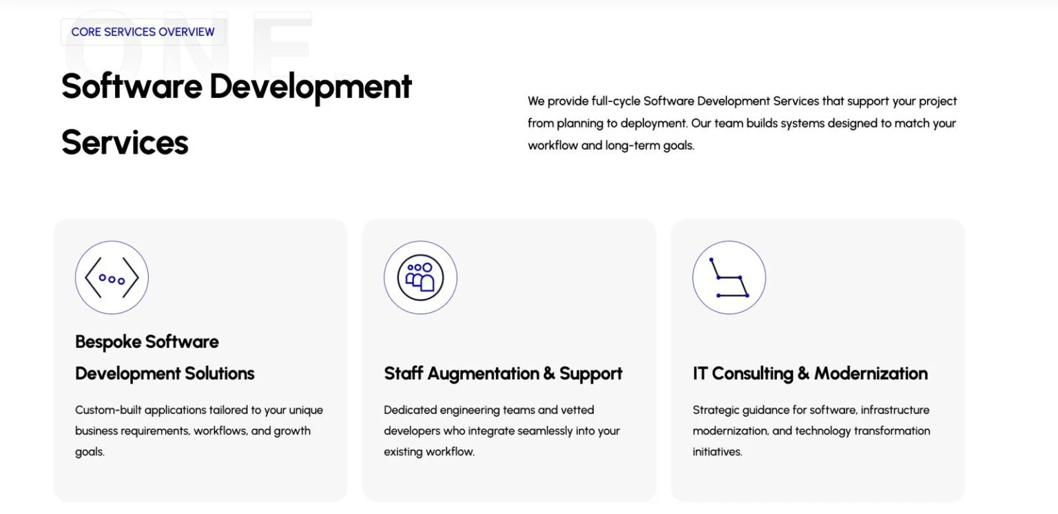One Technology Services website design, screen 4