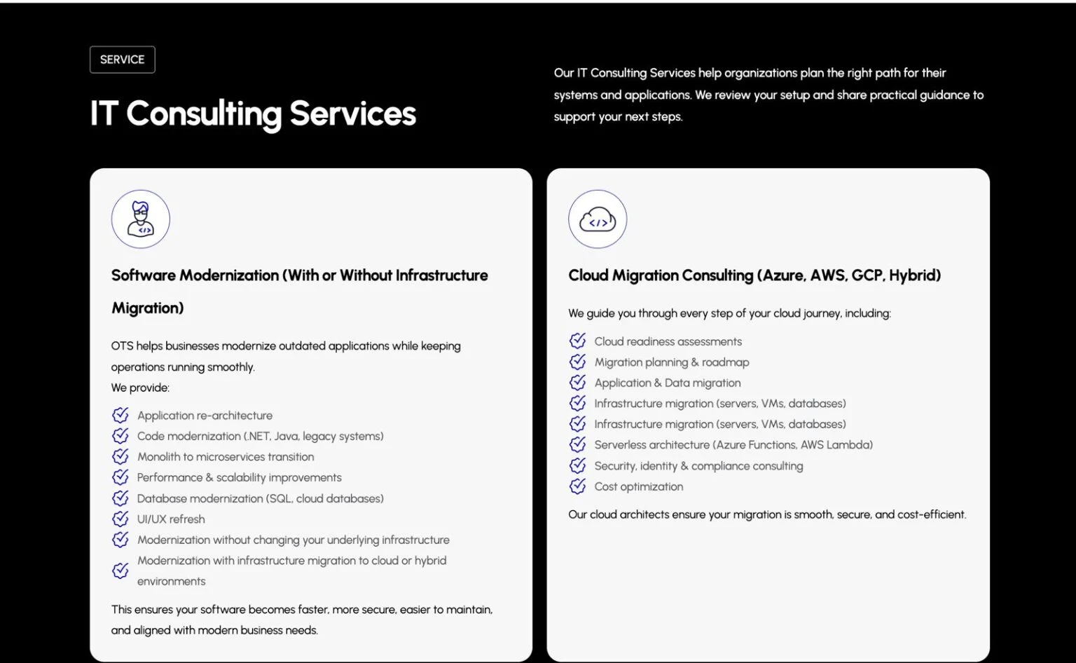 One Technology Services website design, screen 7