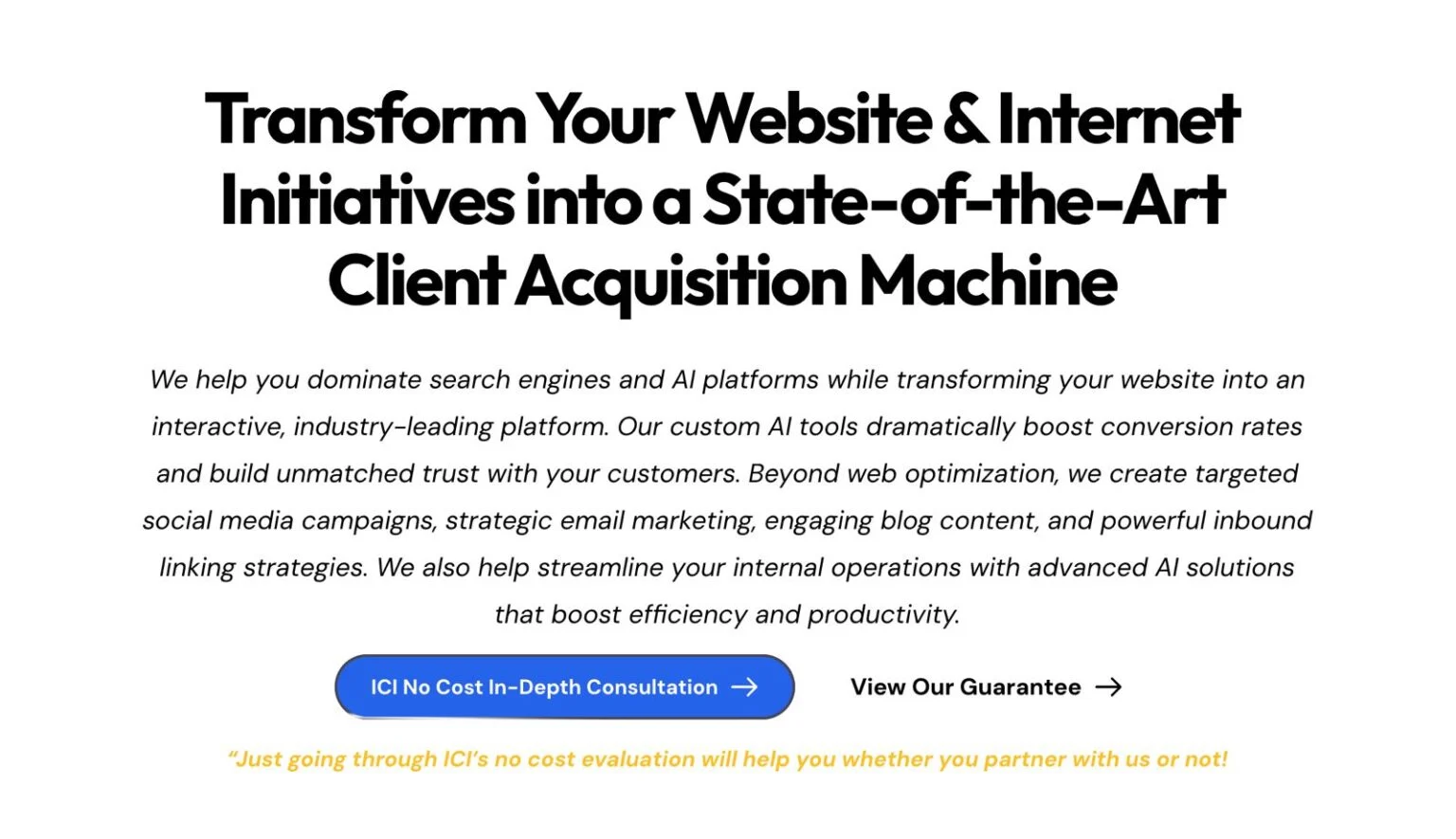 Internet Consulting Inc website design, screen 2