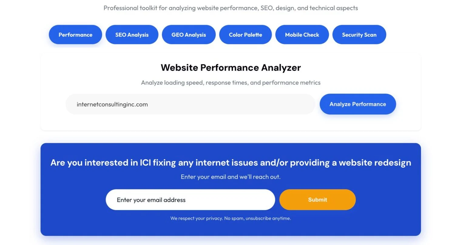 Internet Consulting Inc website design, screen 4