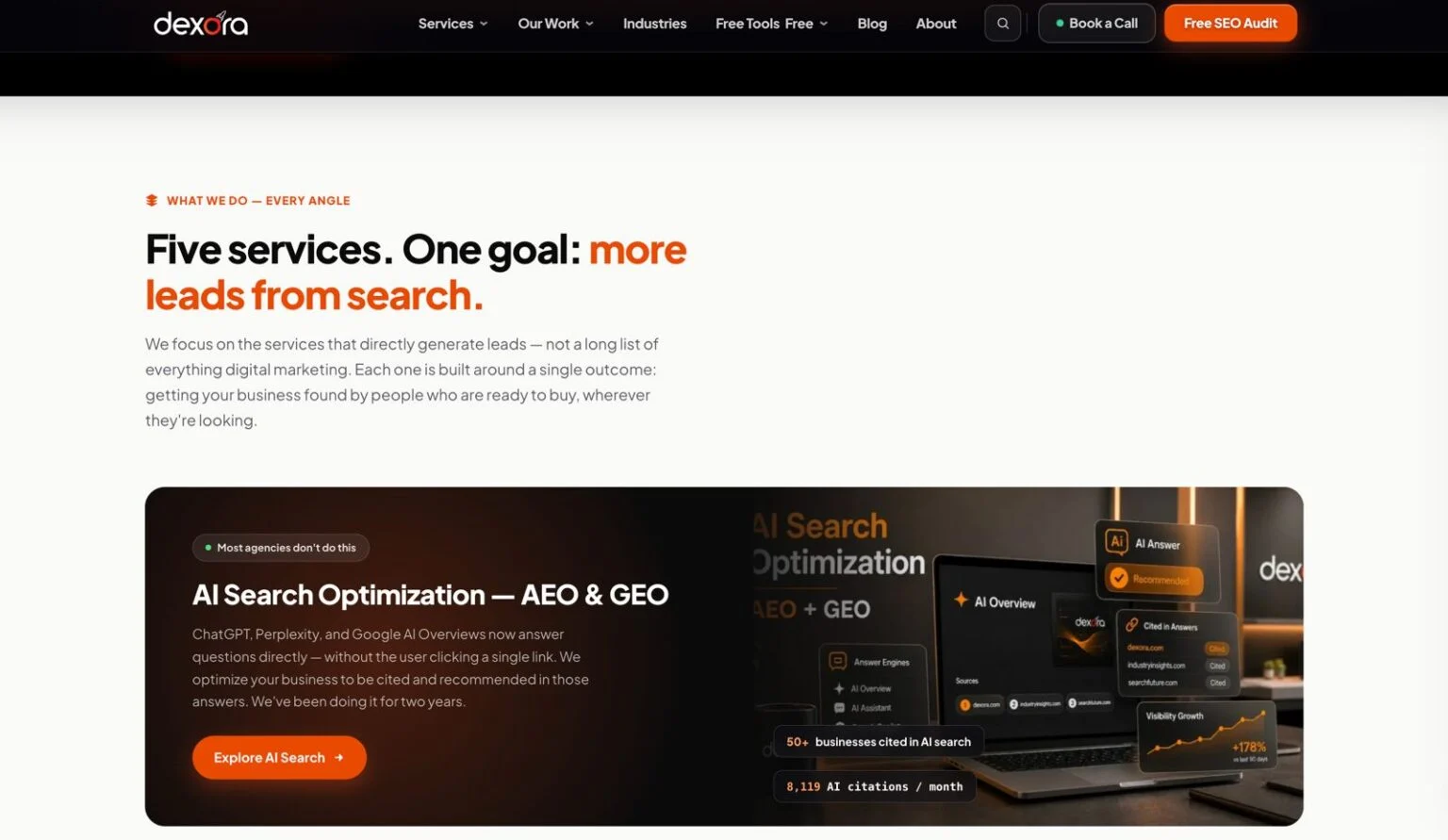 Dexora Digital website design, screen 3