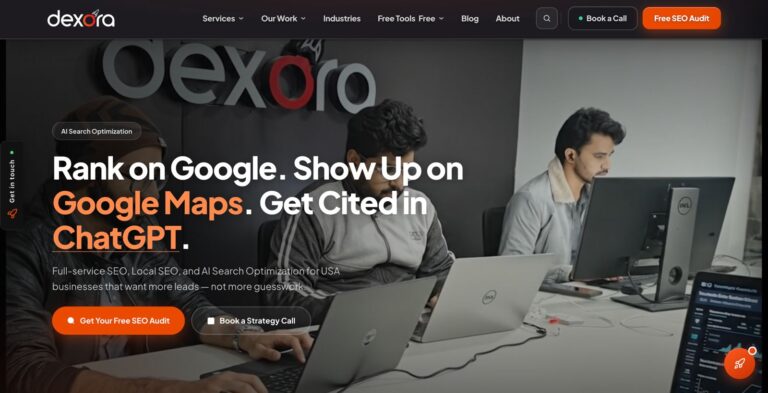 Dexora Digital SEO agency website with AI search optimization design