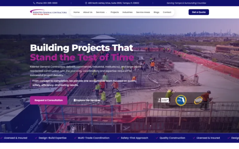 Keentel General Contractors website designed by Dexora Digital