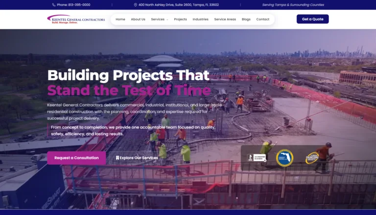 Keentel General Contractors homepage designed and developed by Dexora Digital