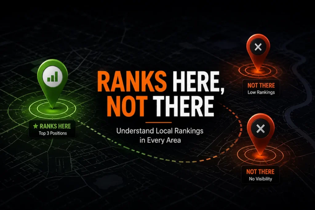 Google Maps ranking by location showing a business ranking higher nearby and losing visibility farther away.
