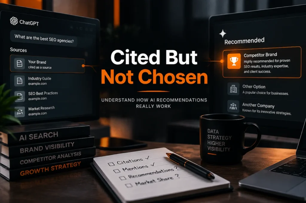 AI recommendation tracking showing why brands get cited but competitors get recommended in AI search